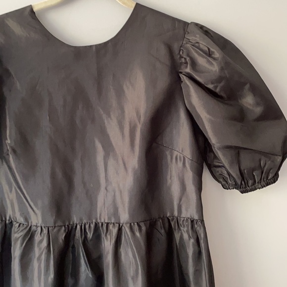 Milk It Black Puff Sleeve Taffeta Open Back Maxi Dress - Picture 12 of 12